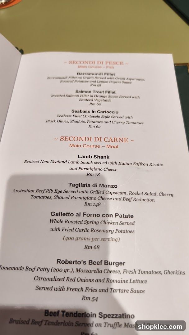 Main Course Menu