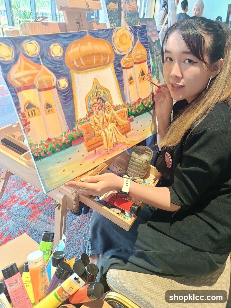 Artist painting a wedding portrait