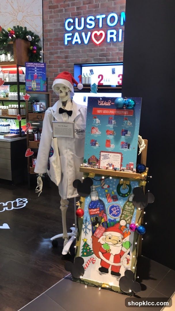 Skeleton in Lab Coat with Holiday Display