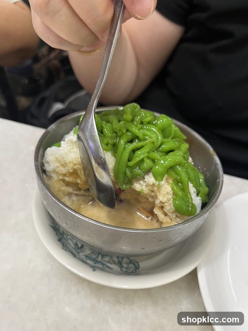 Dessert with Green Jelly and Shaved Ice