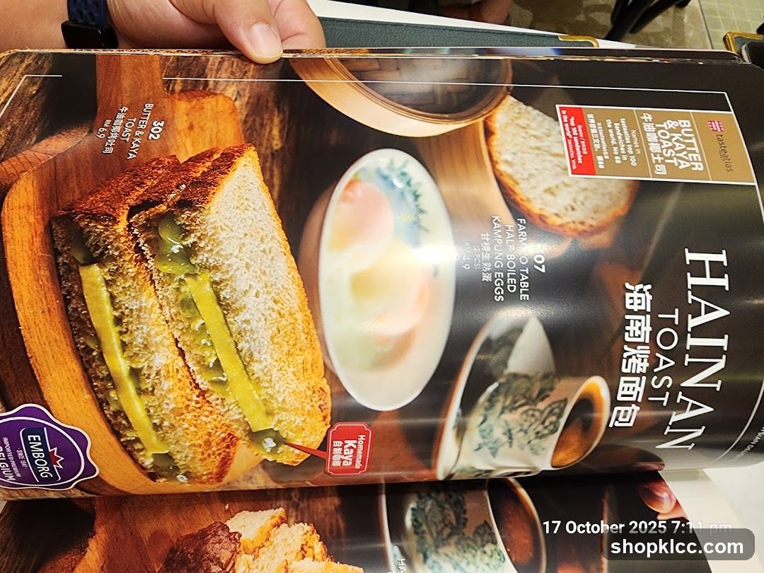 Hainanese Toast Menu