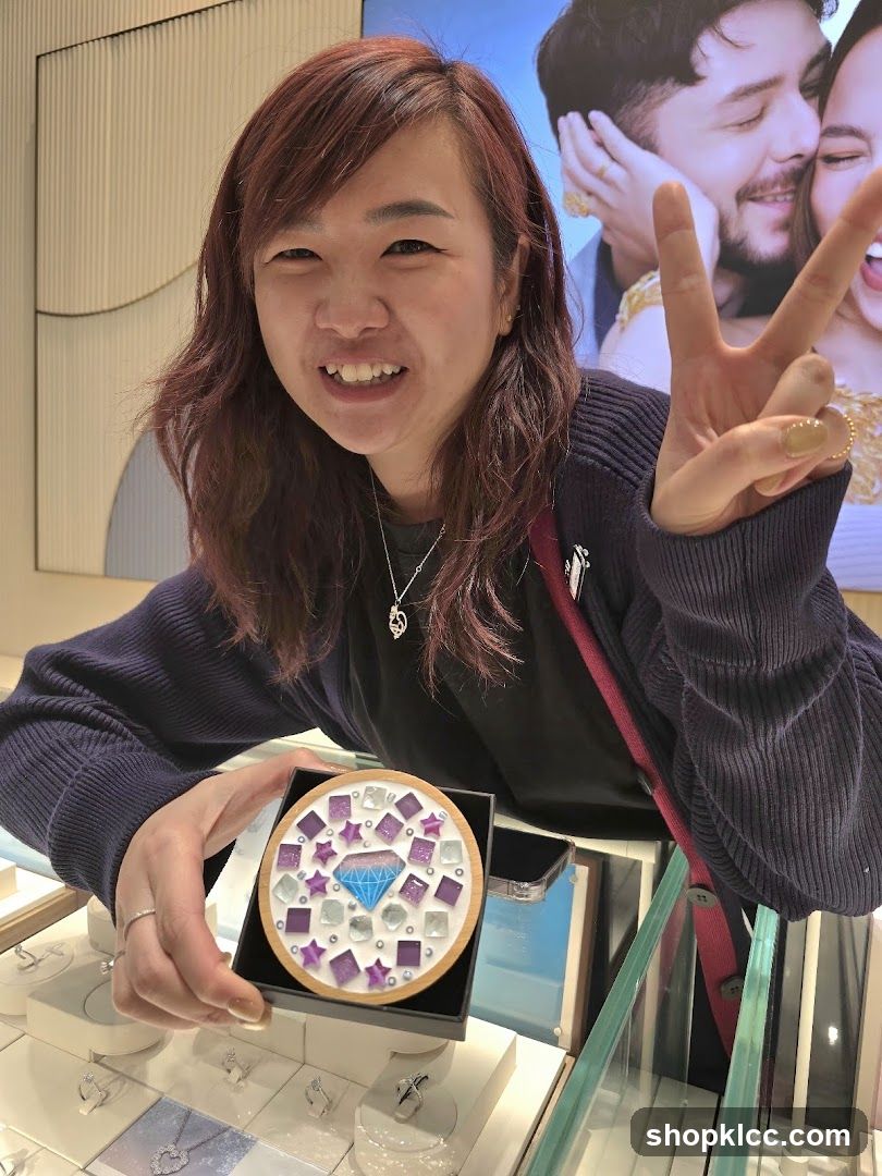 Woman holding a decorative item in a jewelry store
