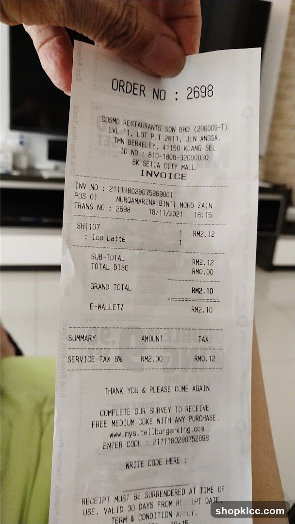 Burger King Receipt