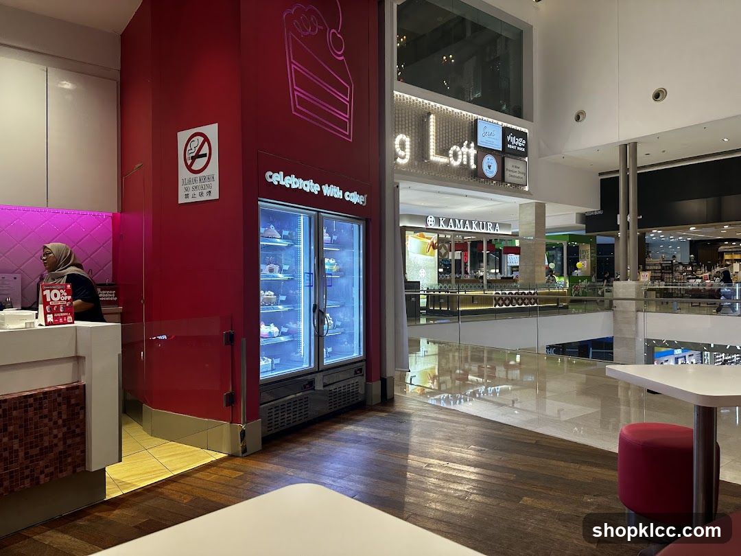 Dessert shop interior with cakes on display