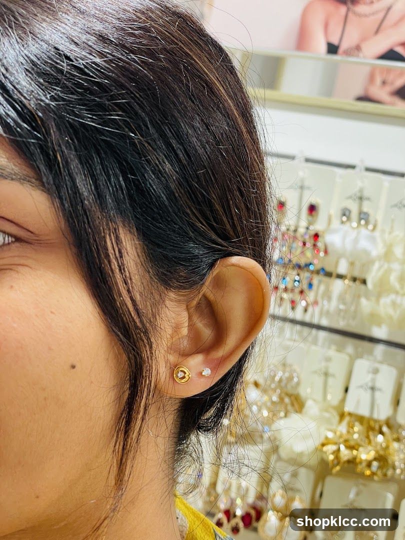 Woman wearing earrings in a jewelry store