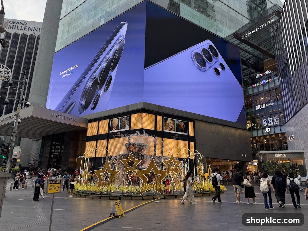 Urban Street Scene with Large Digital Billboard and Storefronts