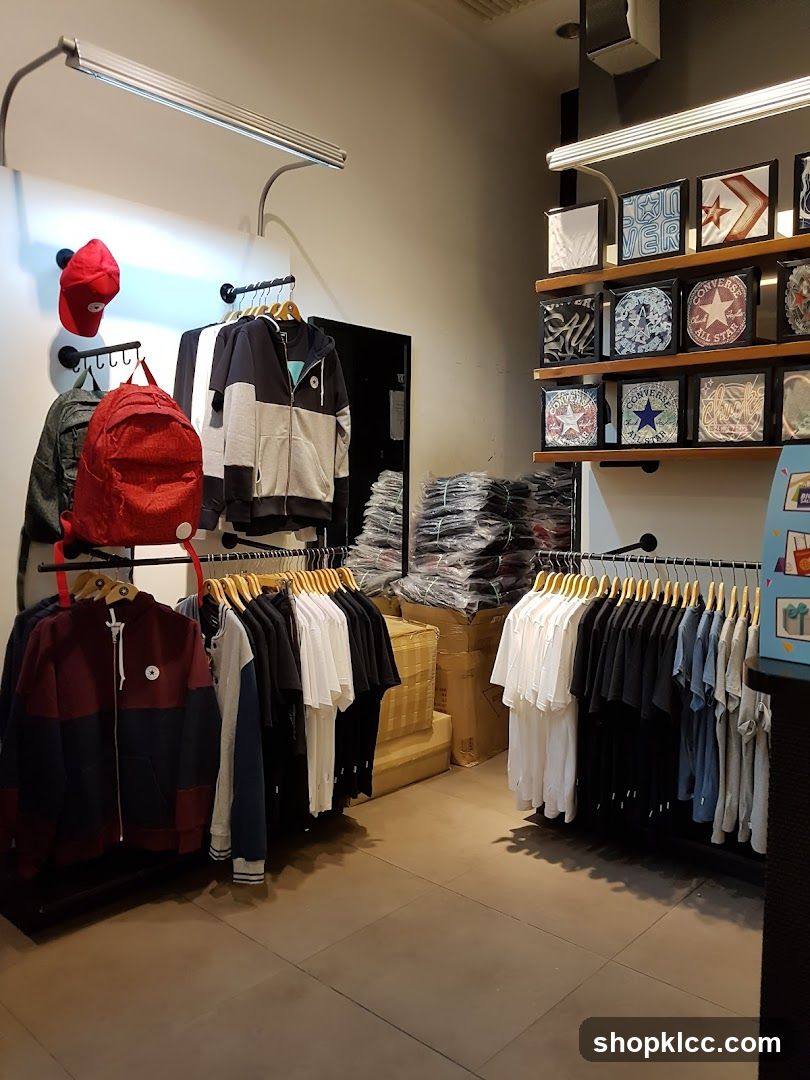 Clothing store interior with Converse merchandise