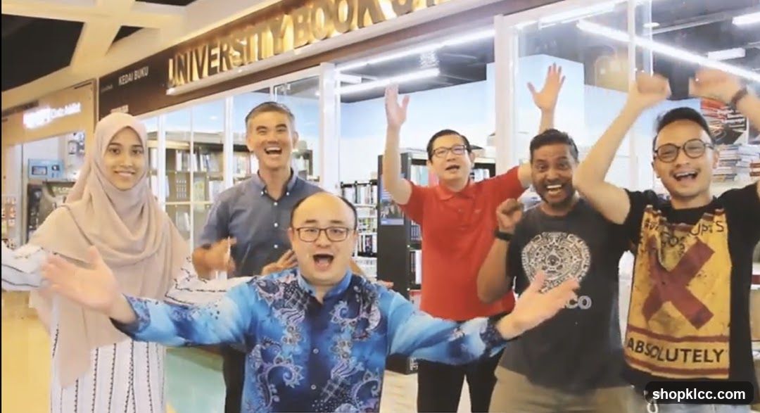 Group celebrating in a bookstore