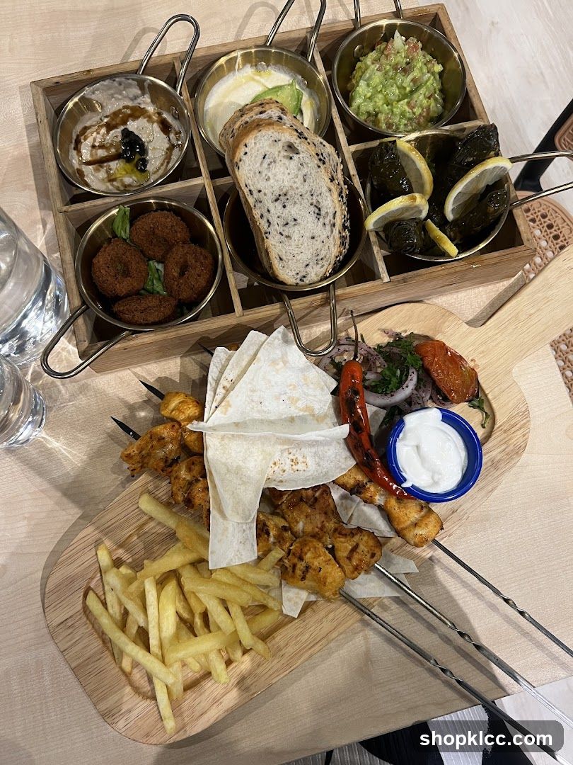 Mezze Platter with Grilled Chicken Skewers