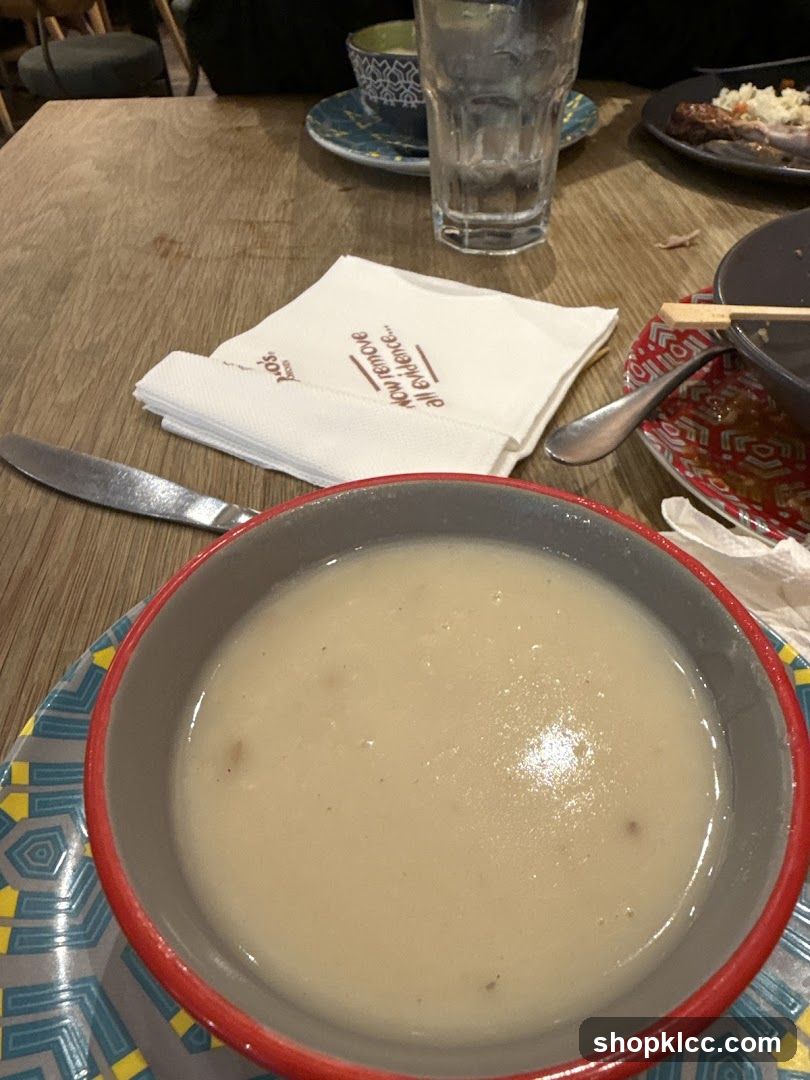 Bowl of soup on a table