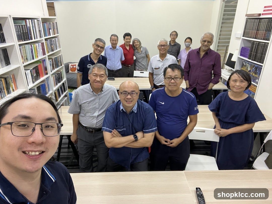 Group Photo in a Room with Bookshelves