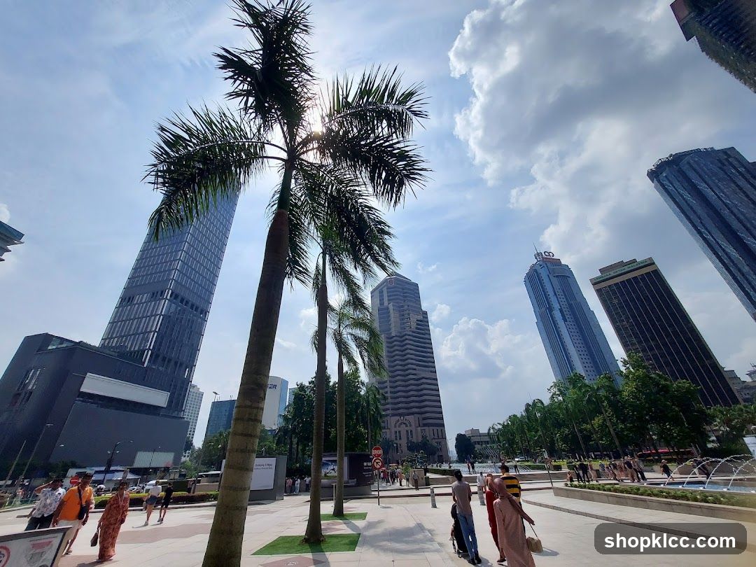 Cityscape with skyscrapers and palm trees