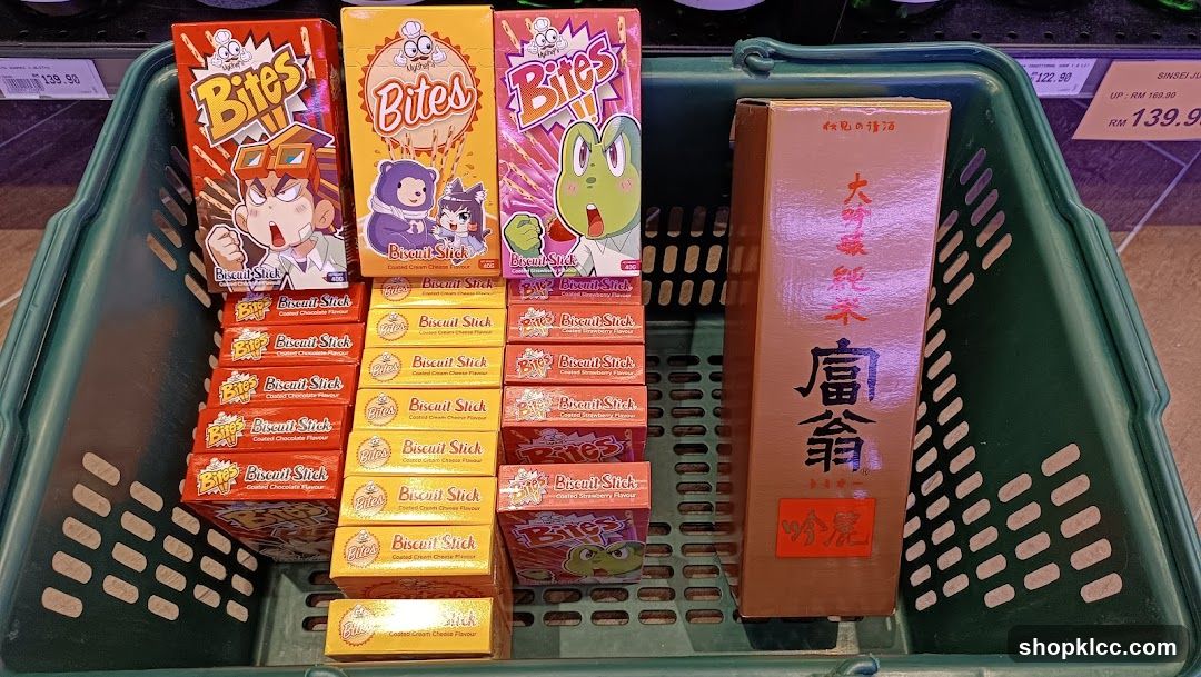 Assortment of Biscuit Sticks and a Bottle of Sake