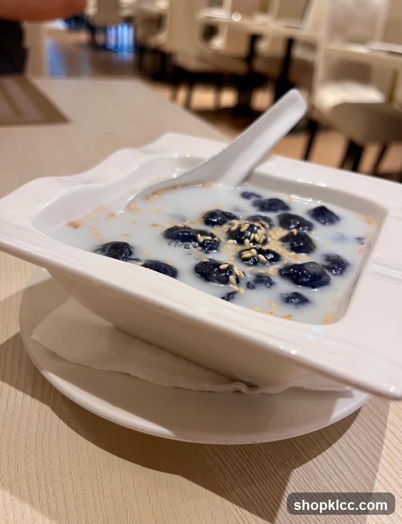 Dessert with Blue Boba and Sesame Seeds