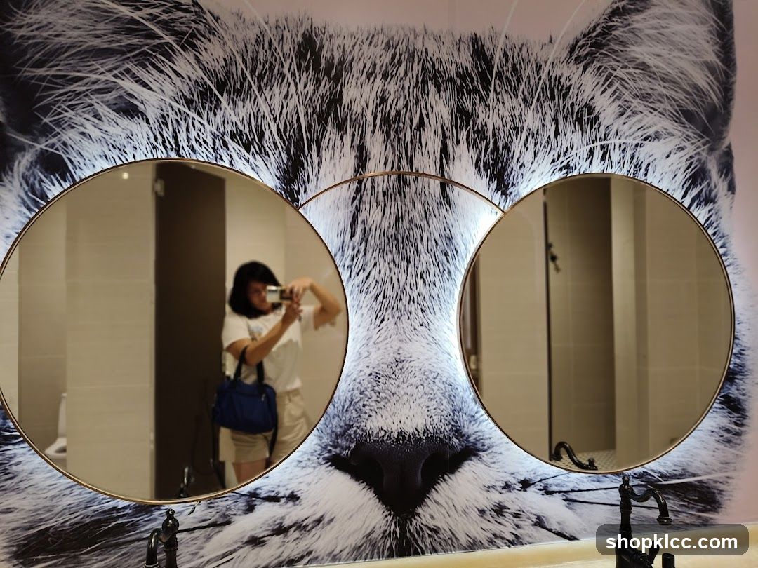Bathroom with Cat Mural and Mirrors
