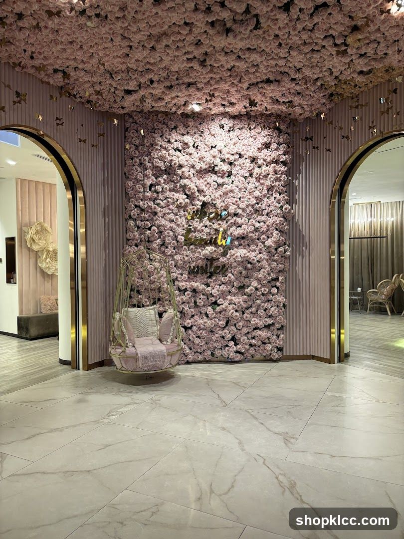 Pink floral wall with swing