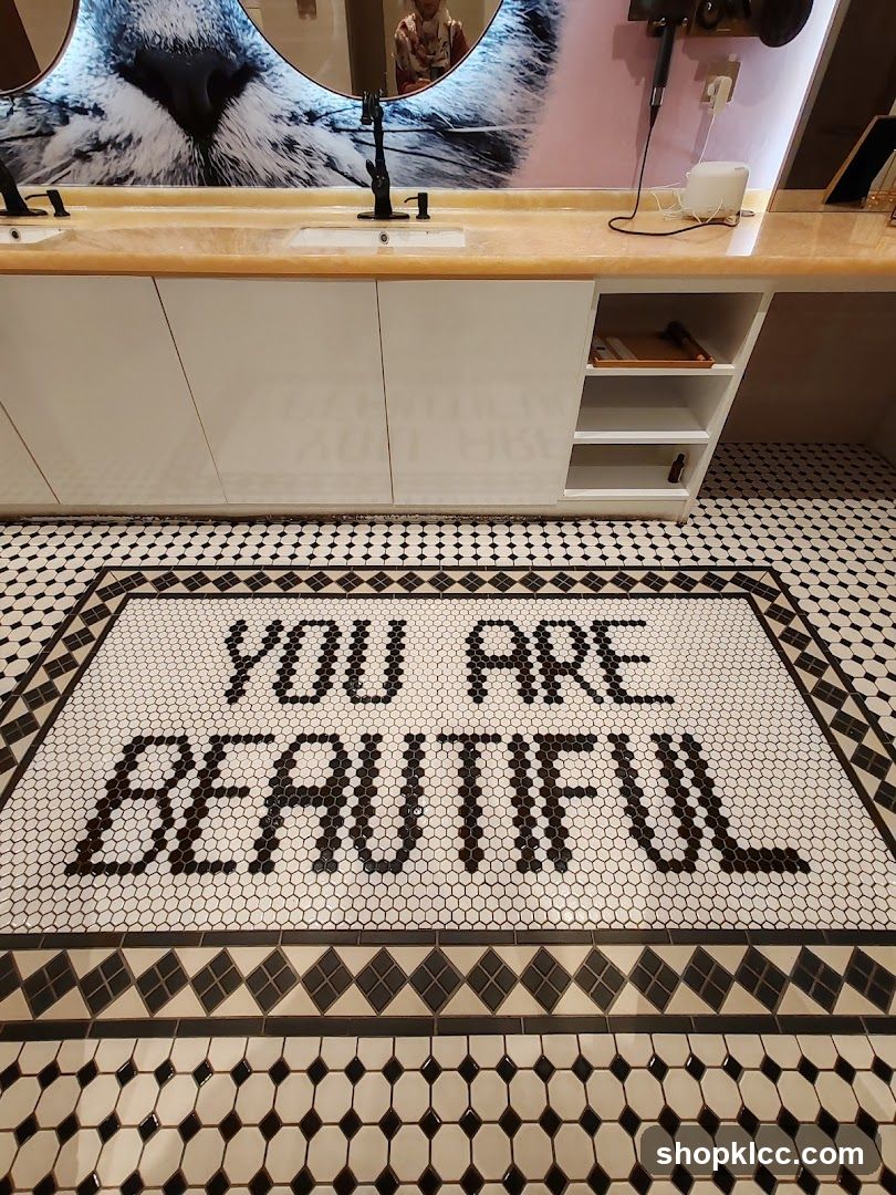 Bathroom Vanity with "You Are Beautiful" Floor Mosaic