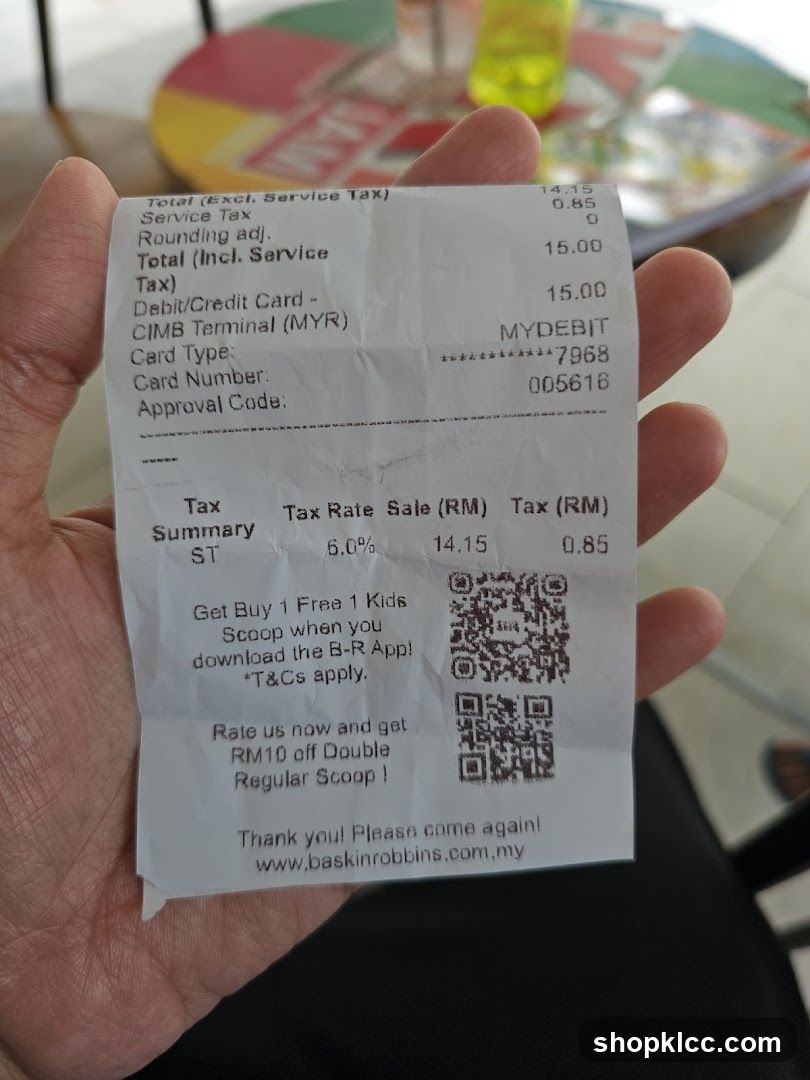 Baskin Robbins Receipt