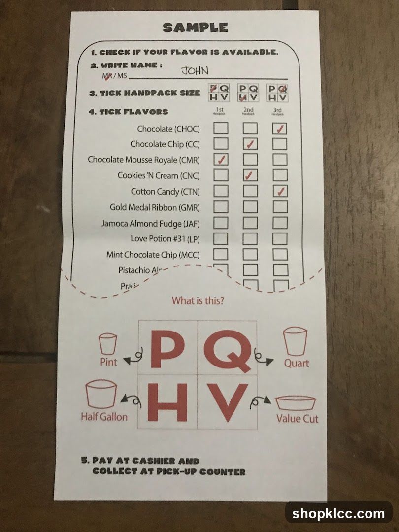 Sample Flavor Selection Form