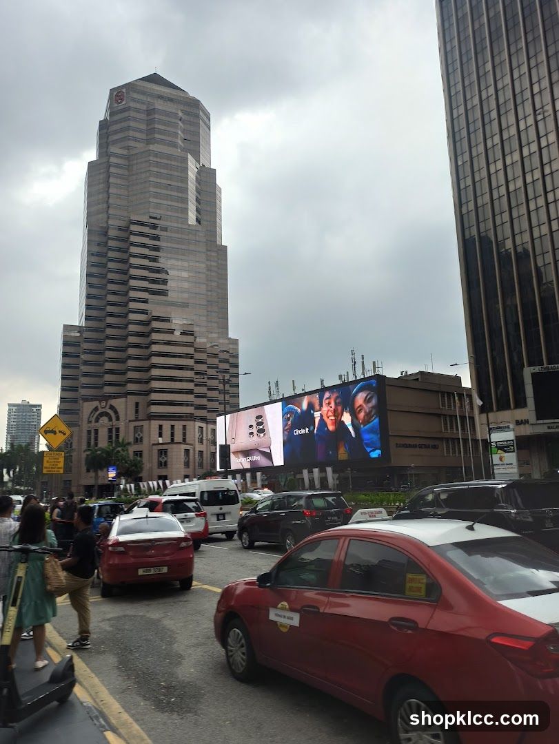 City Street with Tall Buildings and Billboard
