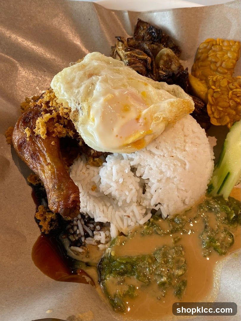 Nasi Lemak with Fried Chicken and Egg