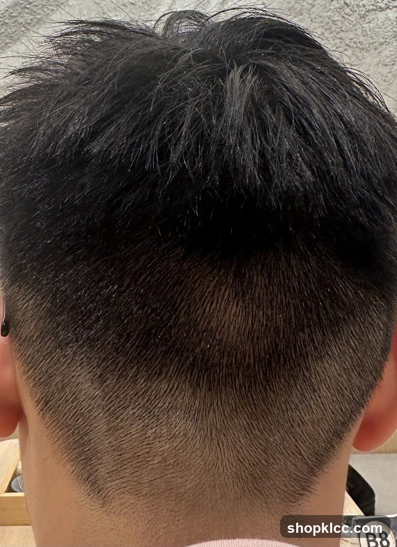 Close-up of a man's haircut