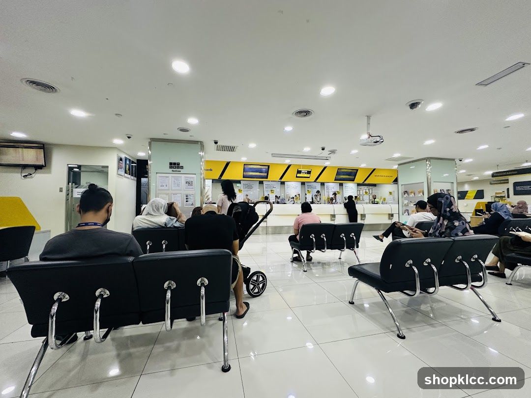 Bank interior with waiting customers