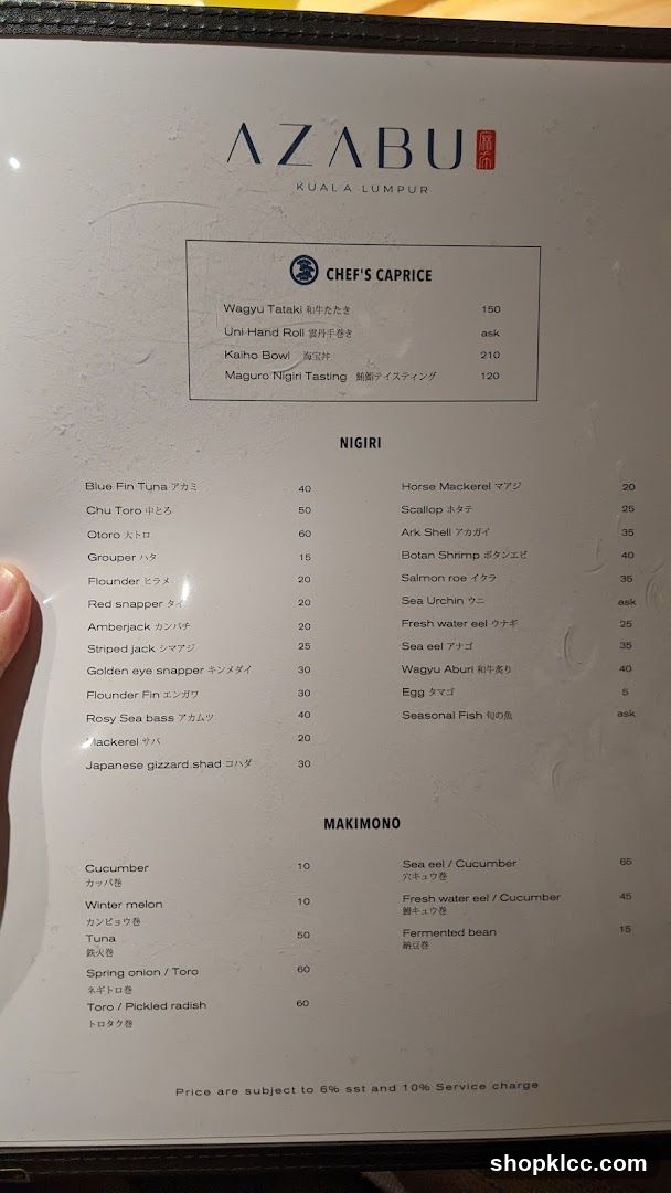 AZABU KUALA LUMPUR Menu