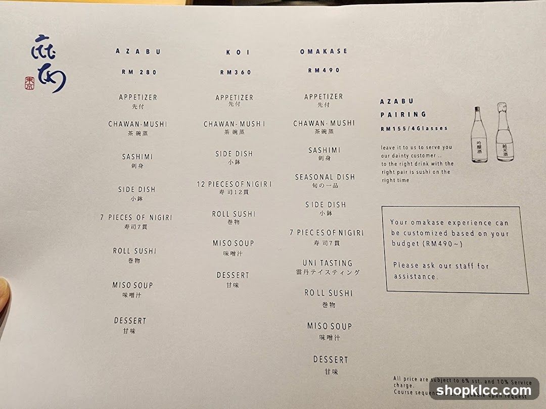 AZABU, KOI, OMAKASE Menu