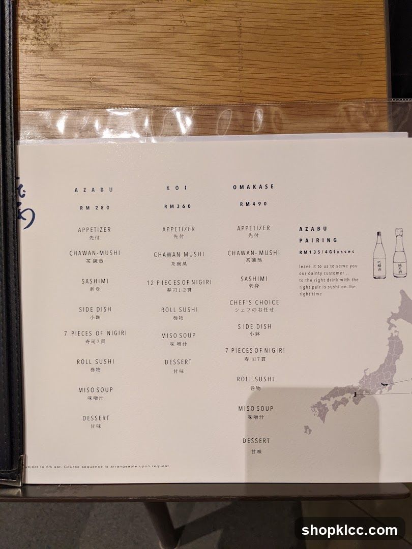 AZABU, KOI, OMAKASE Menu