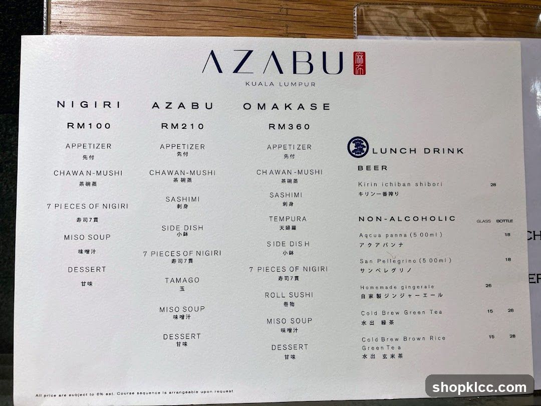 AZABU KUALA LUMPUR Menu