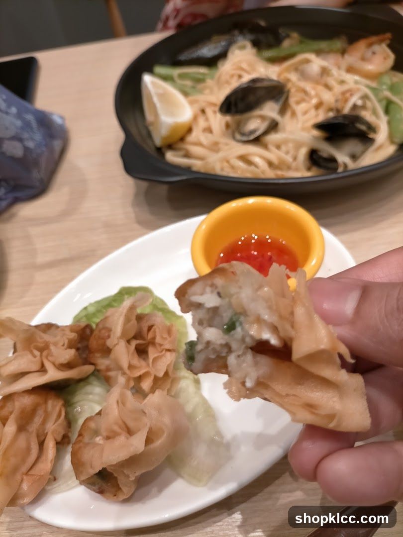 Fried Wontons and Seafood Pasta