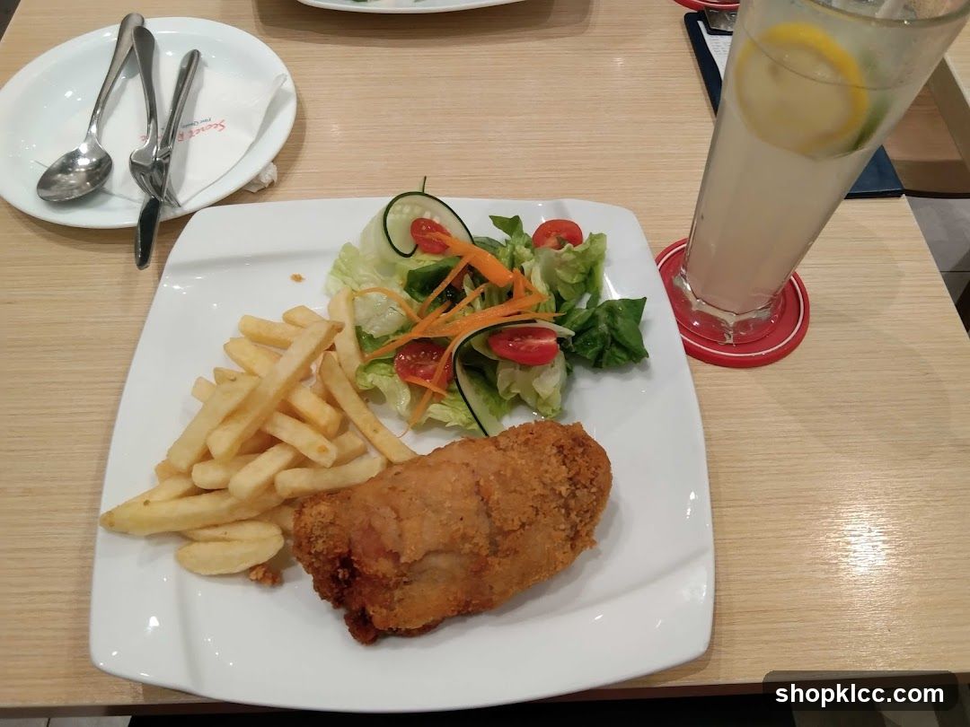 Fried Chicken Meal with Salad and Lemonade