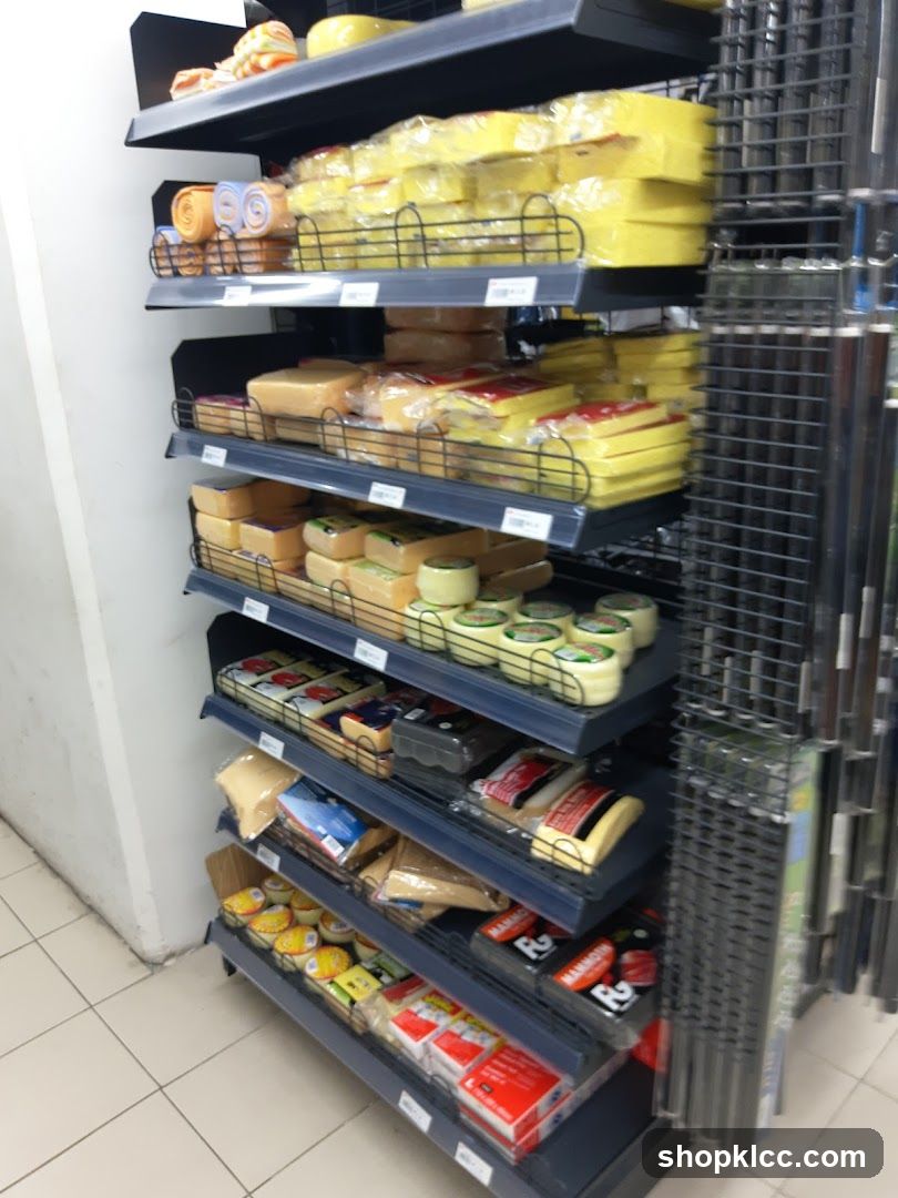 Shelves of Packaged Cheese