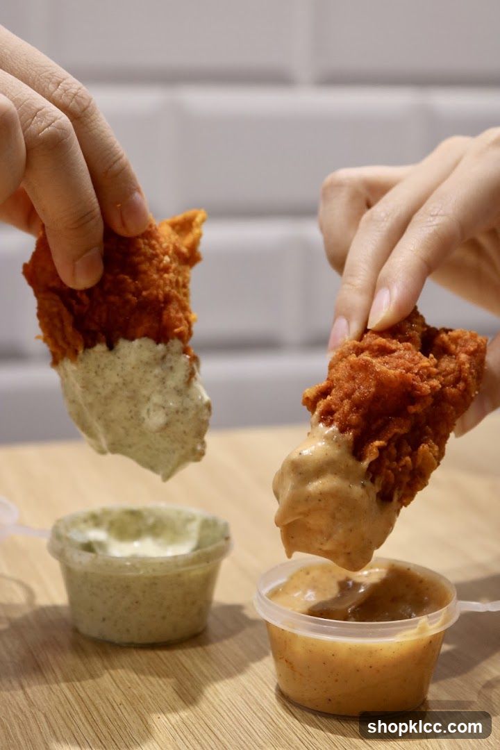 Dipping Fried Chicken in Sauces