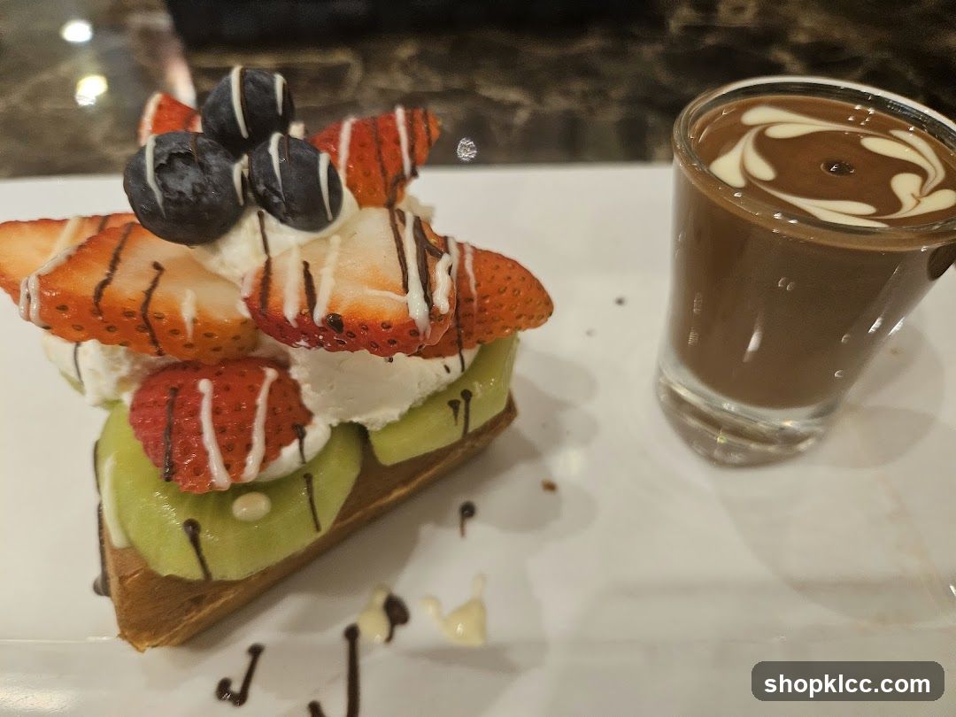 Waffle with Fruit and Chocolate Shot