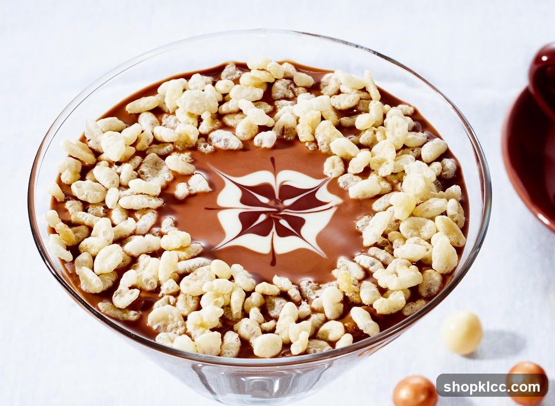 Chocolate dessert with crispy rice topping