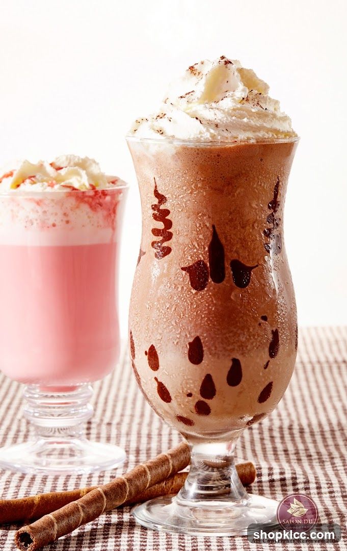 Chocolate and Strawberry Drinks with Wafer Rolls