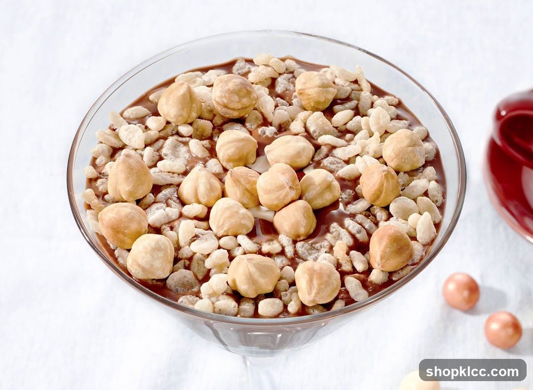 Chocolate dessert with hazelnuts and crispy rice