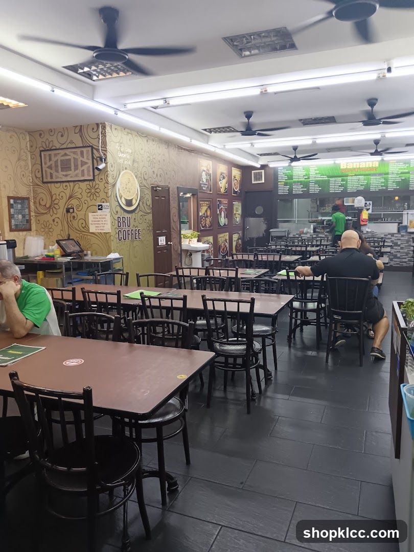 Restaurant Interior with Seating and Menu Board