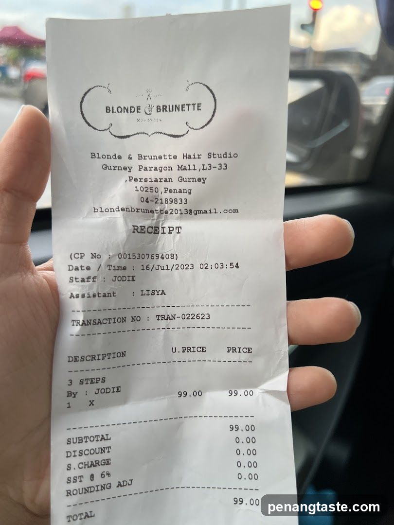 Blonde & Brunette Hair Studio Receipt