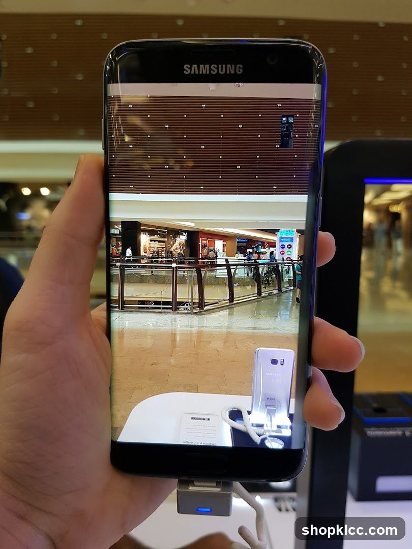 Samsung phone displaying a mall interior