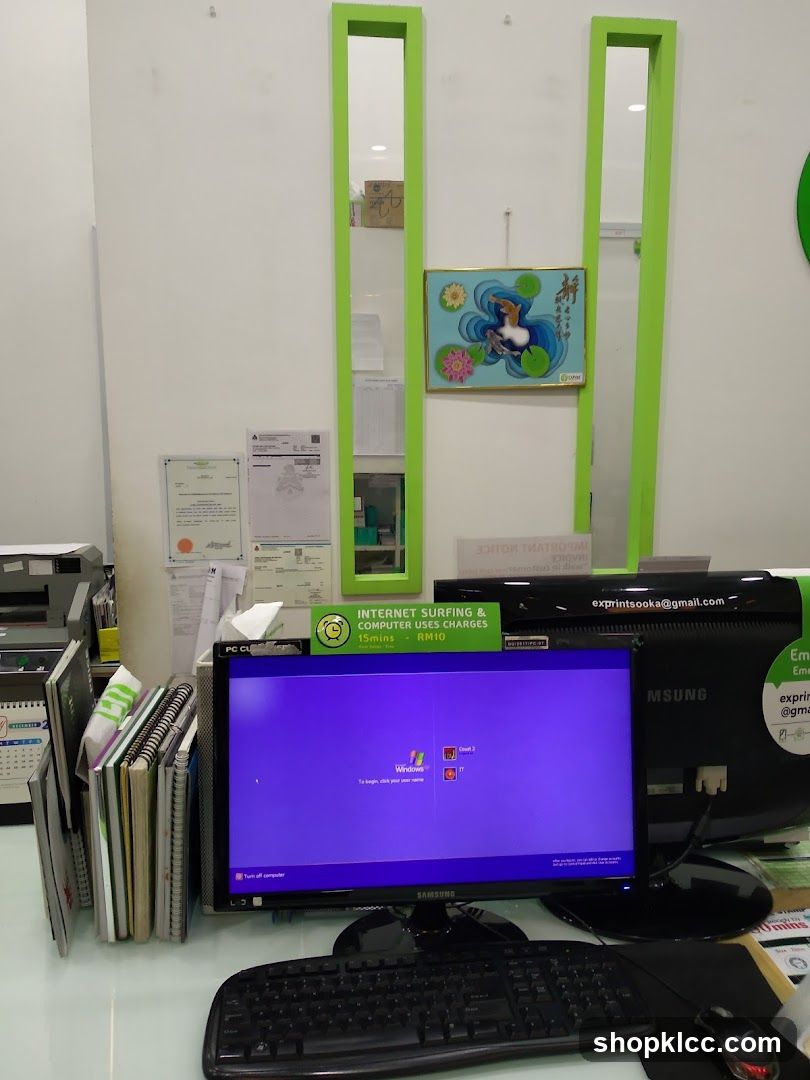 Computer Desk with Services Sign