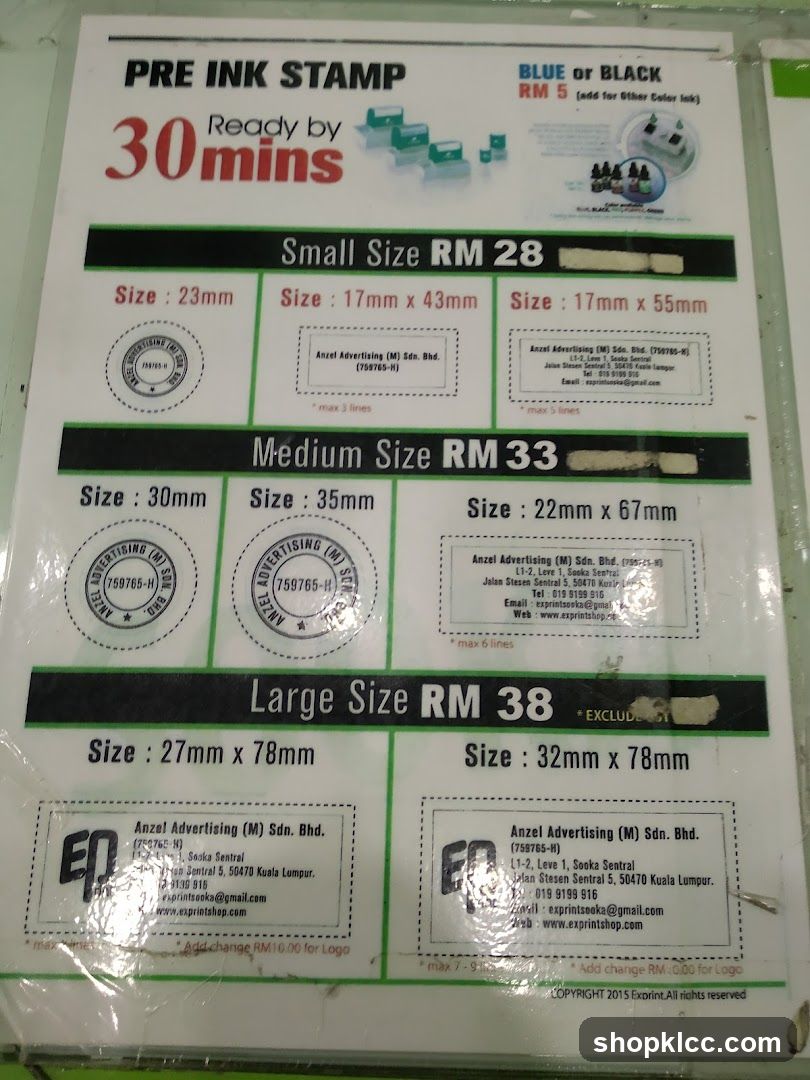 Pre Ink Stamp Pricing