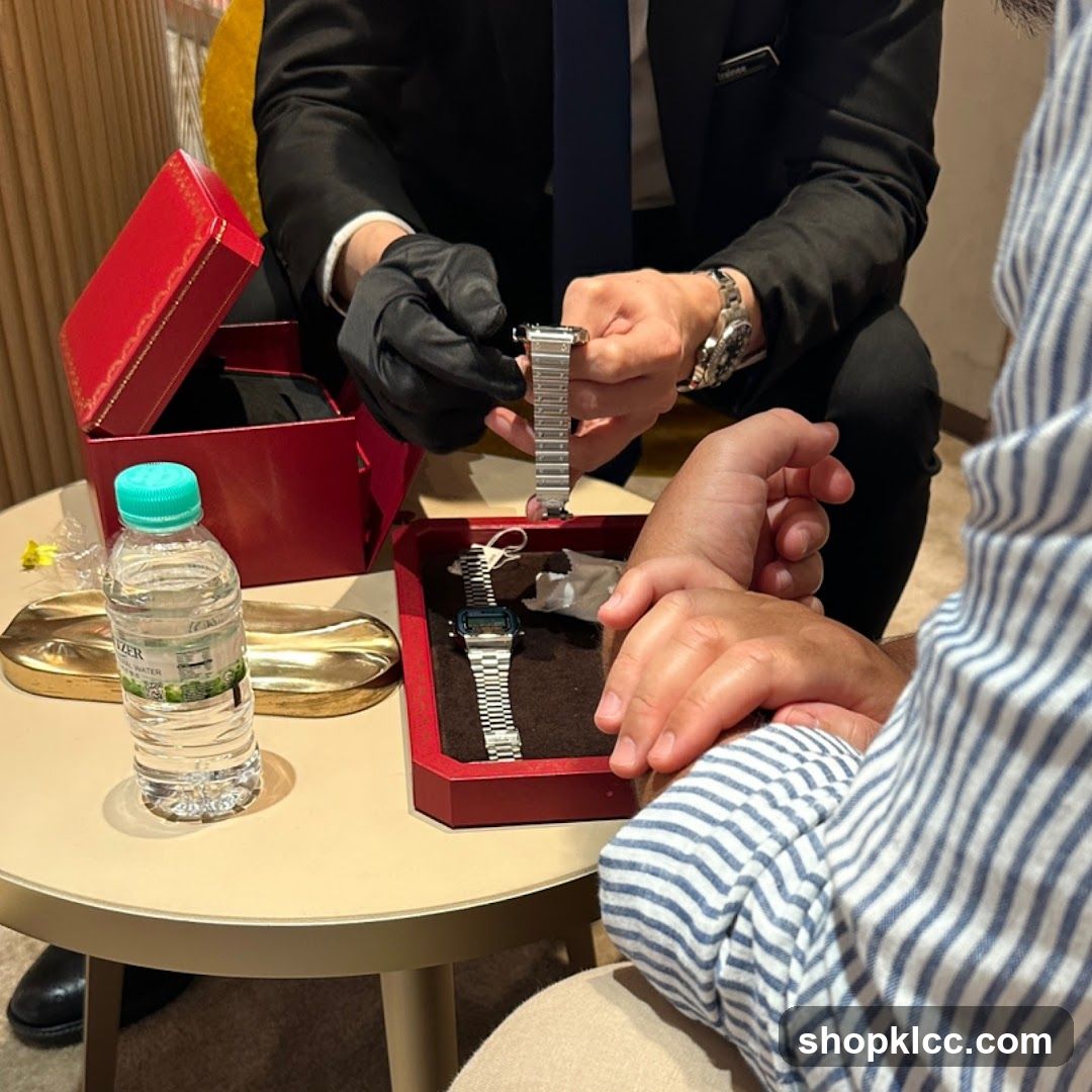 Salesperson showing a watch to a customer