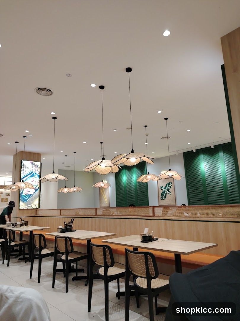 Restaurant Interior with Woven Lamps