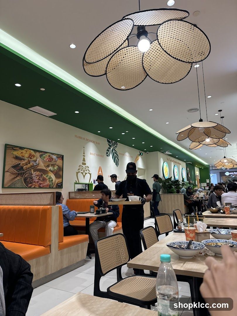 Restaurant Interior with Wicker Lamps