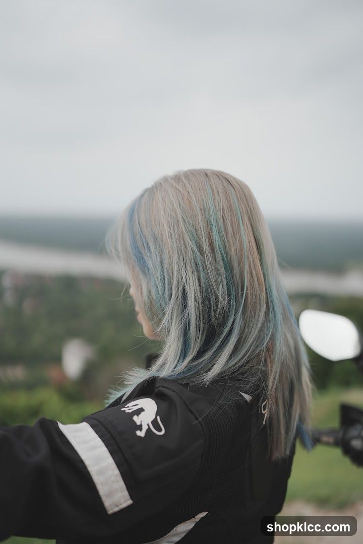 Woman with Blue Streaks in Hair