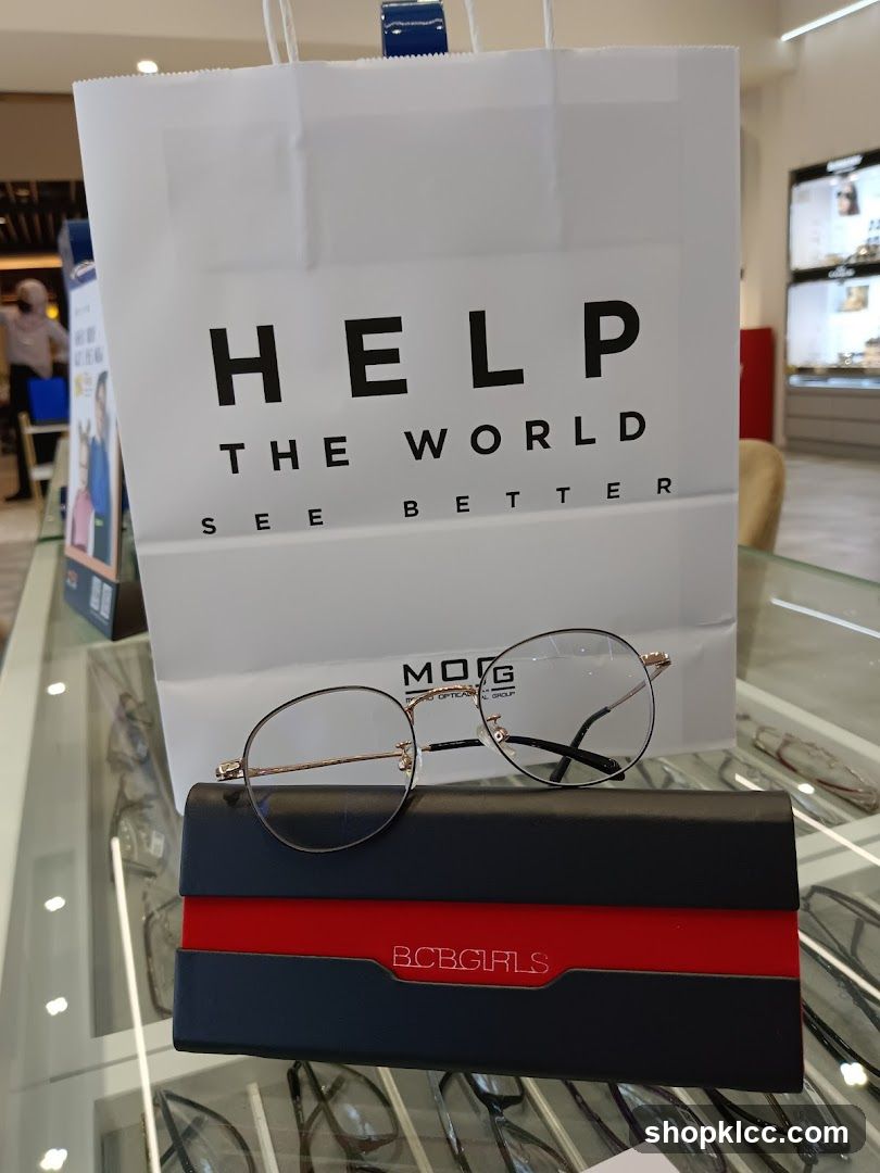 Eyeglasses and branded shopping bag