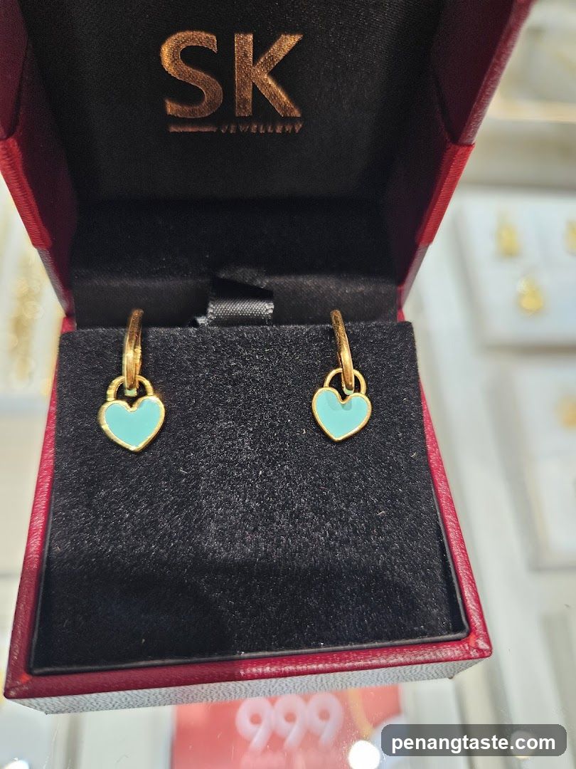 Gold Earrings with Turquoise Heart Pendants